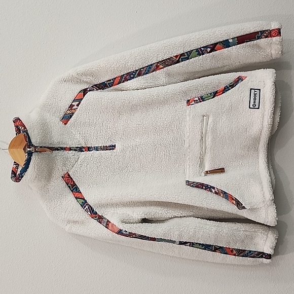 Hooey Sherpa Pullover White with Aztec Accents - Picture 1 of 11